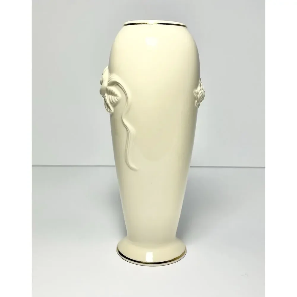 1980s Vintage Lenox Bone China Ivory & Gold Rim “Rose” Bud Vase 7 1/2”